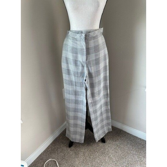 H & M High Waisted Wide Legs Gray and White Plaid Dress Pants Sz 6 - Picture 1 of 2